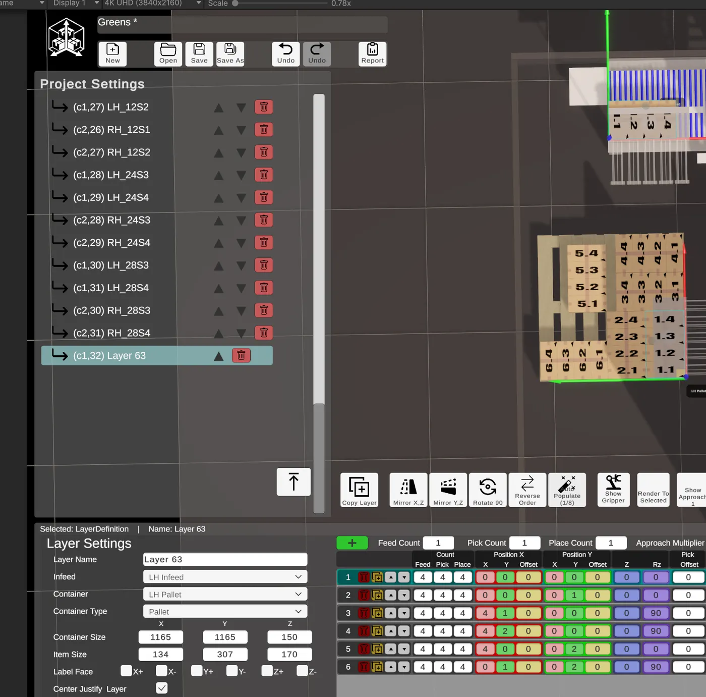 The project tree and layer settings panel