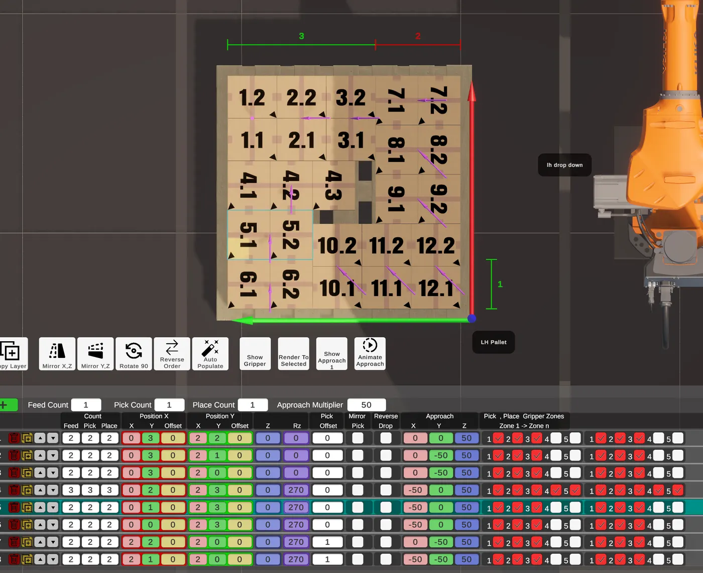 The layer designer with the sequence table below the 3D layer preview